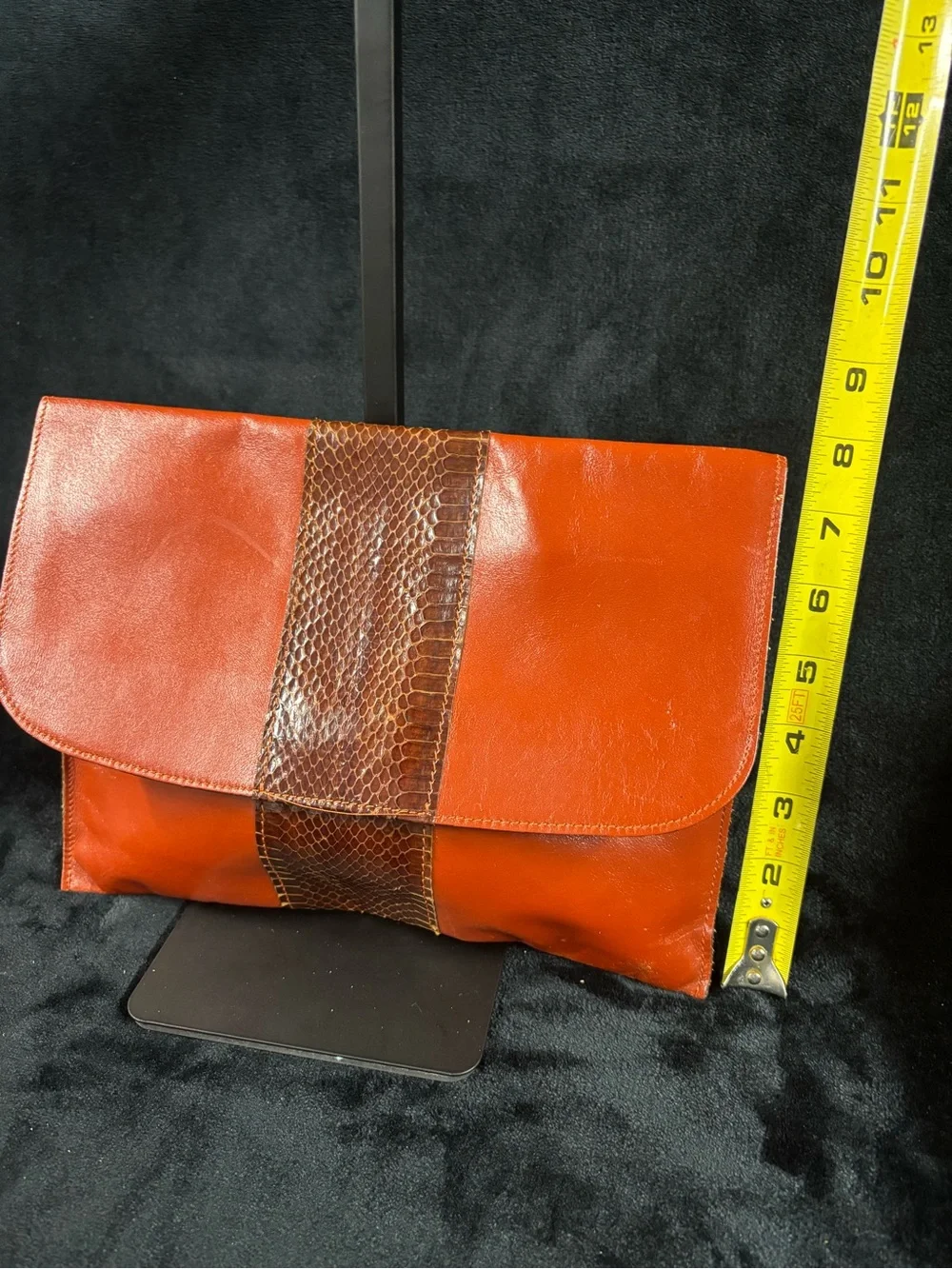 Vintage David Mehler for DAME Snakeskin Leather Orange Envelope Clutch